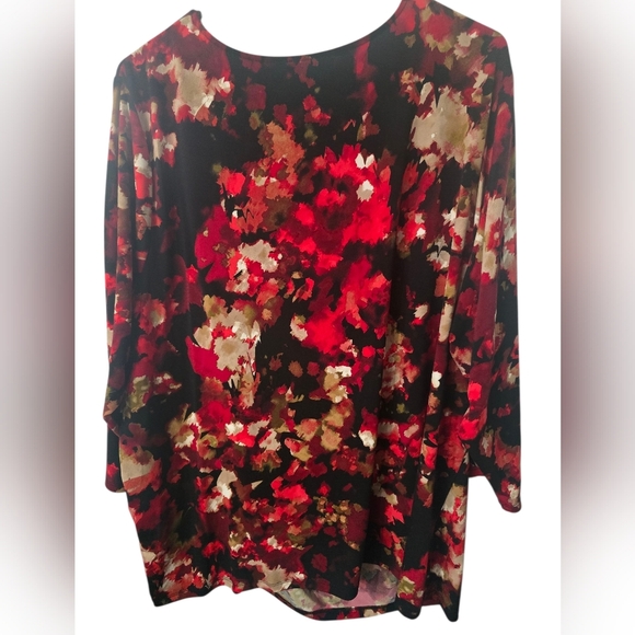 Calvin Klein Red and Tan Floral Blouse W/ Buckle Detail, Plus Size 2X - Picture 2 of 5